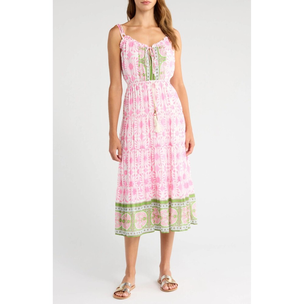 ALICIA BELL Women’s Holiday Tie Strap Midi Dress size M NWT Embellished Tassels